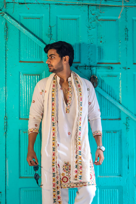 Beige Floral Pattern Kurta