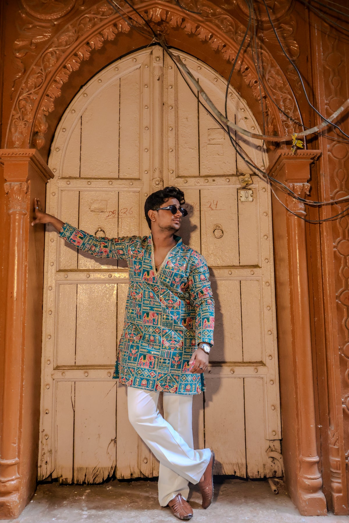Turquoise Blue Heritage Pattern Kurta
